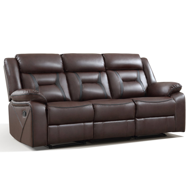84.6'' Wide Modern Soft Breathable Vegan Leather Manual Reclining Sofa With Pillow Top Arms (Set of 2), Dark Brown