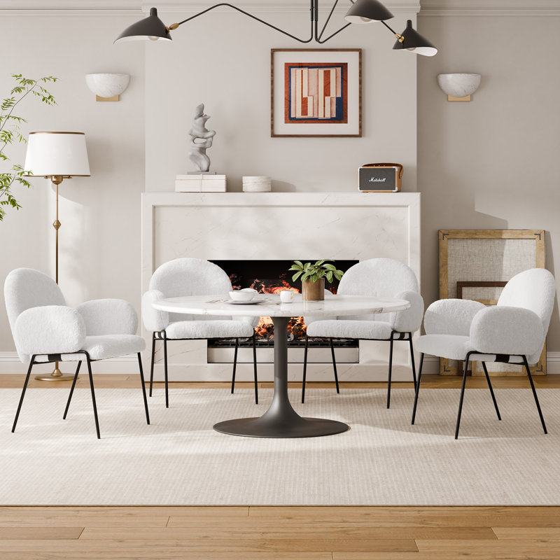 Ensemble de 4 chaises de salle à manger modernes rembourrées avec accoudoirs, Blanc