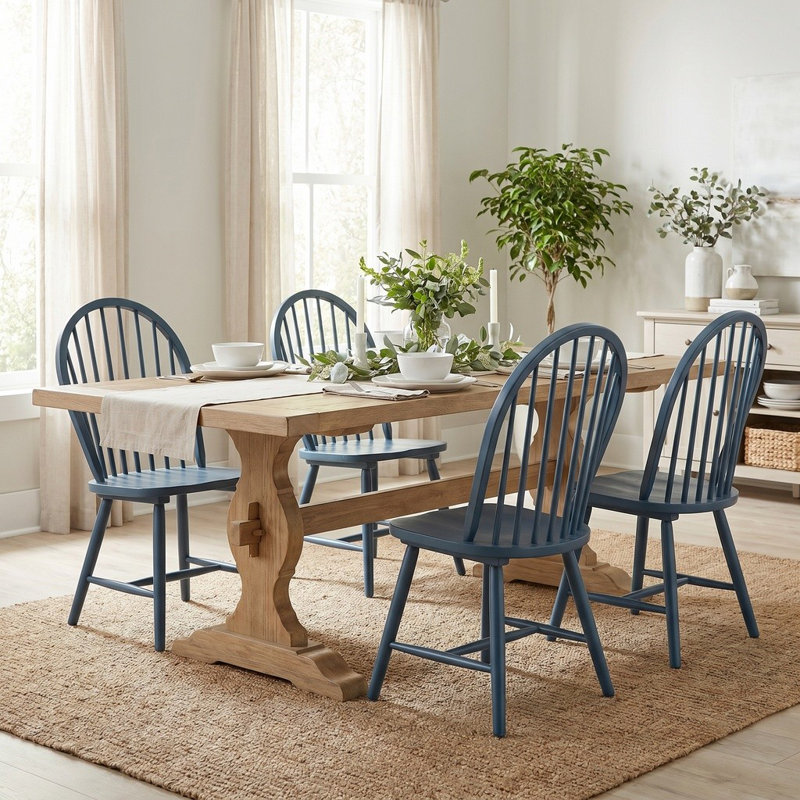 Blouson Solid Wood Side Chair, Blue
