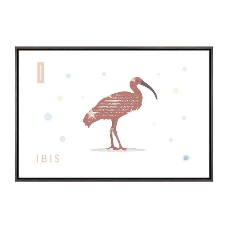 Ibis - impression d'art graphique, H 40 po x l 60 po x 1,5 po, Toile avec cadre gris, Pas de tapis