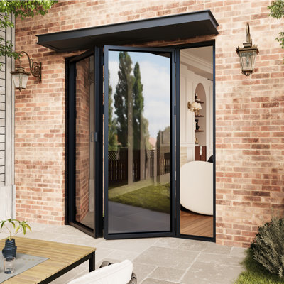 72"W x 96"H Left Hand Outswing Black Aluminum Folding Bifold Patio Door (2+0)