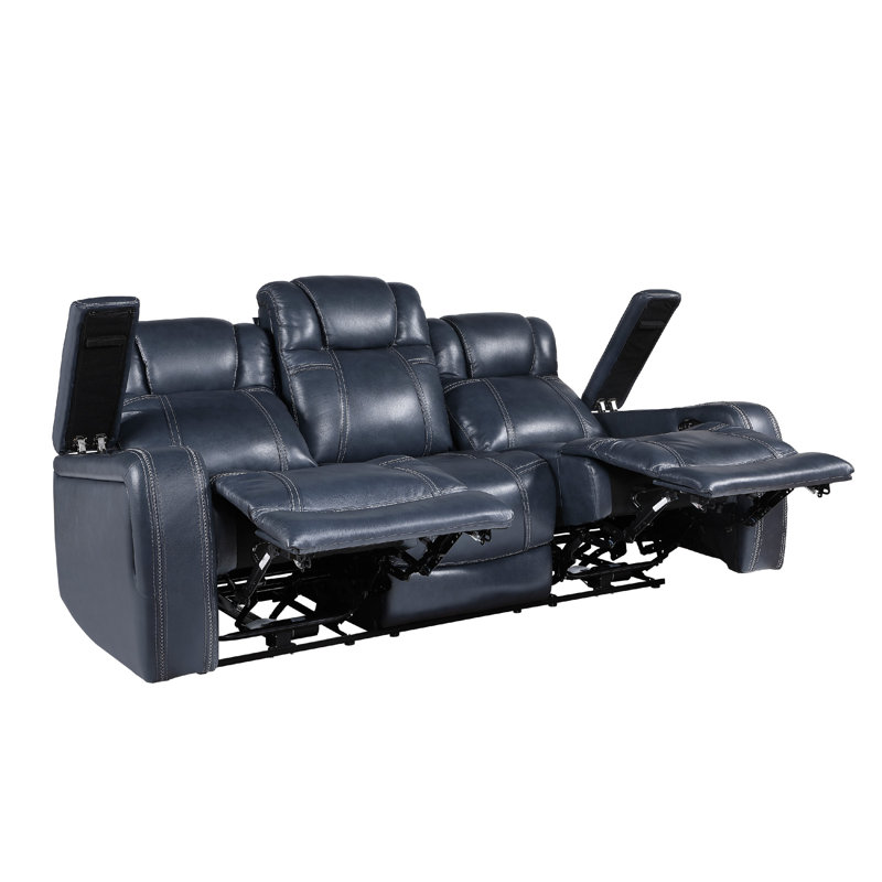 Canapé inclinable électrique Ezia, accoudoirs doubles, cuir bleu, 84 po