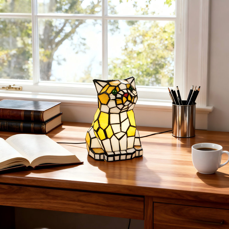 Cute Cat Tiffany-Style Stained Glass Table Lamp