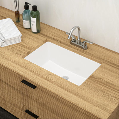 Rectangular White Ceramic Undermount Bathroom Sink 21X13 Inches, Modern Classic Design, Stain European Inspired Easy To Maintain
