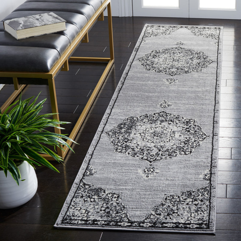 Tapis oriental gris / noir Sandstrom, Tapis de couloir 2 pi x 8 pi