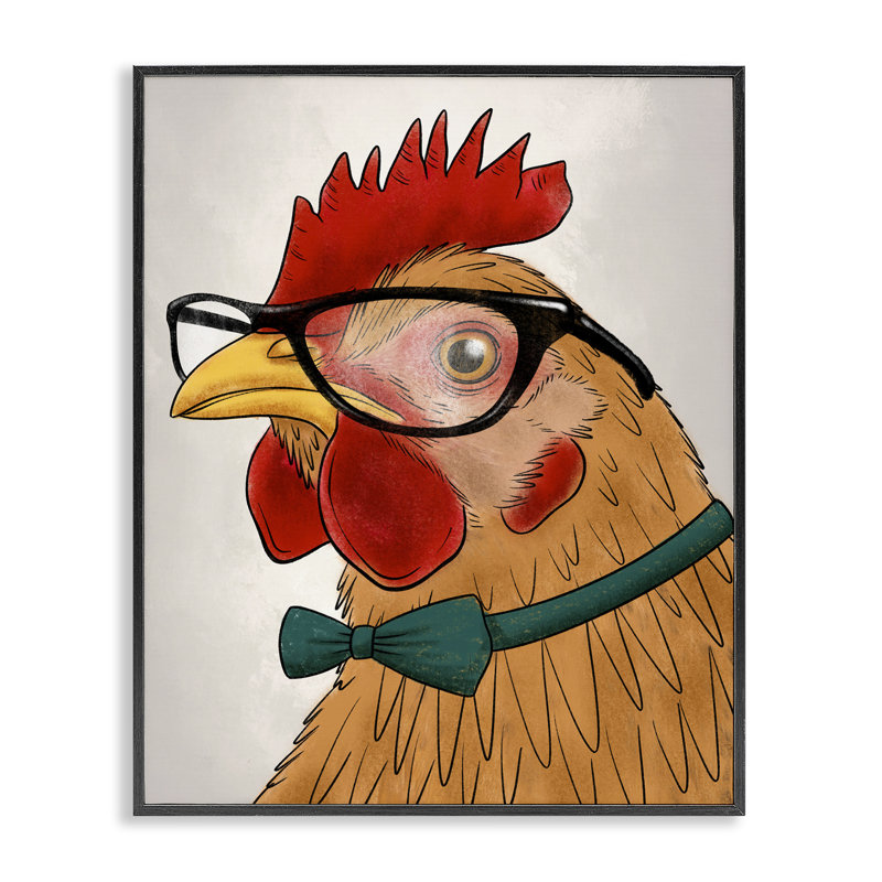 Drôle de coq Hipster, estampe numérique, conception par Marcus Prime, Giclée encadrée noir minuit, H 14 po x l 11 po