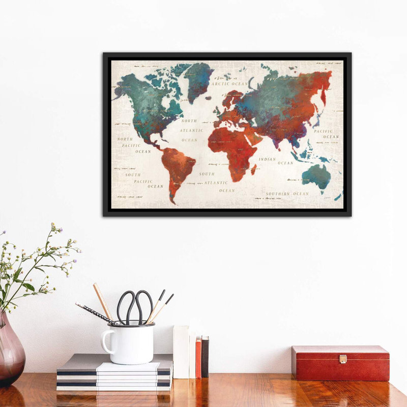 Monde coloré I - Impression, H 18 po x l 26 po x P 1,5 po, Toile encadrée noir délavé