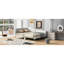 Lit de jour double avec revêtement en lin, tête de lit et accoudoirs, pieds, beige - Économie d'espace, revêtement confortable et accoudoir-746351958-746351963