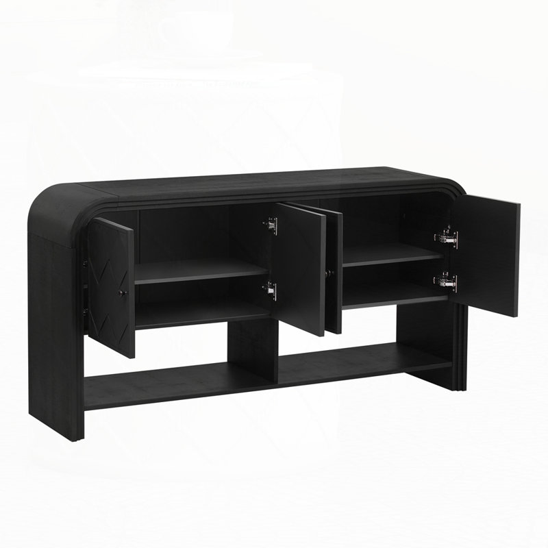 Versatile Storage Cabinet With Woven Wood Slats, Black