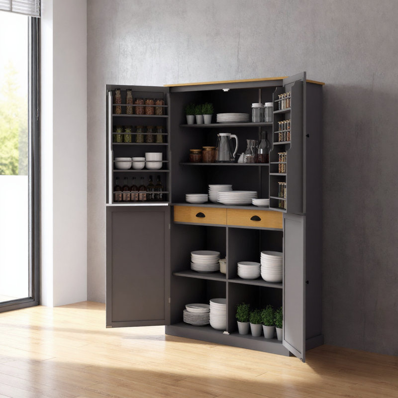 Garde-manger autoportant gris multifonctionnel avec rangement en couches pour la cuisine et la salle à manger
