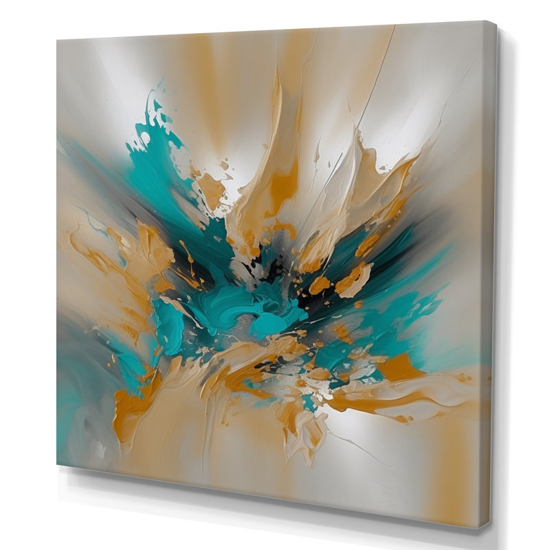 Encre de Noël jaune et turquoise Hinth - reproduction sur toile, H 36 po x l 36 po x P 1,5 po, Toile tendue