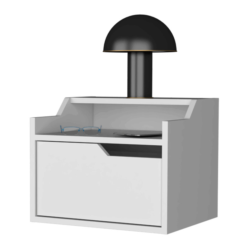 Table de chevet flottante avec tiroir et double tablette Florence, Blanc