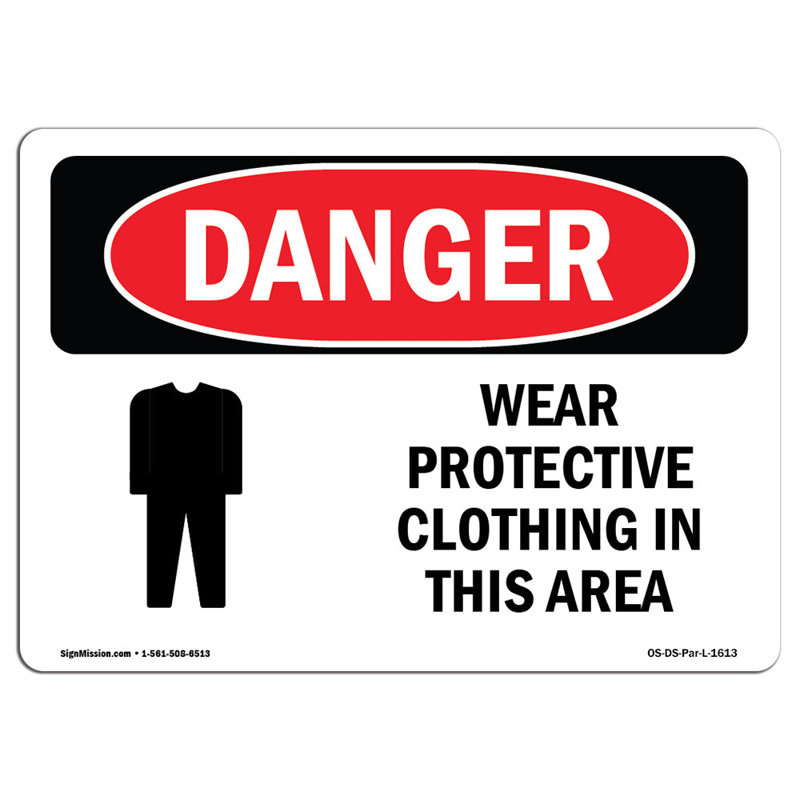 Wear Protective Clothing In This Area Sign, 12" H x 18" W x 0.1" D