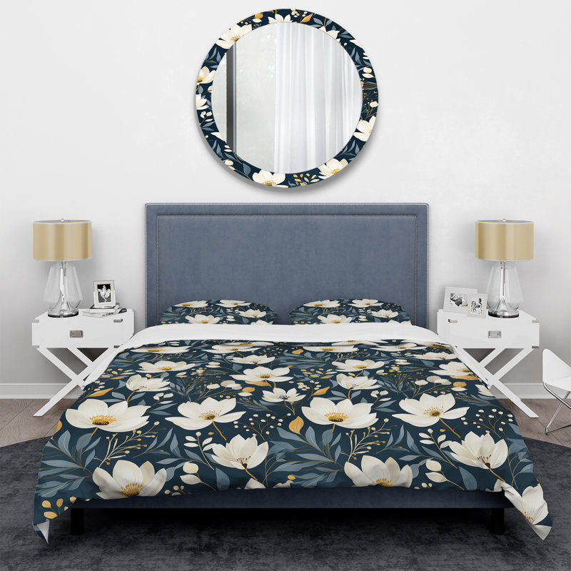 Ensemble de housse de couette Antique Ivory Romance Bliss Flowers III, Housse de couette pour très grand lit et 2 très