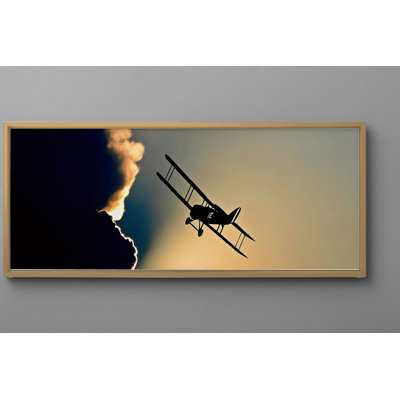 «Biplane Silhouette at Sunset», art mural encadré