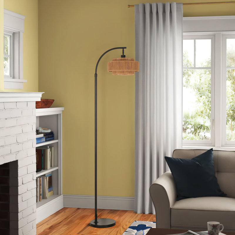 Aarzo 69.6'' Arched/Arc Rattan Floor Lamp With Led Light and Remote Control