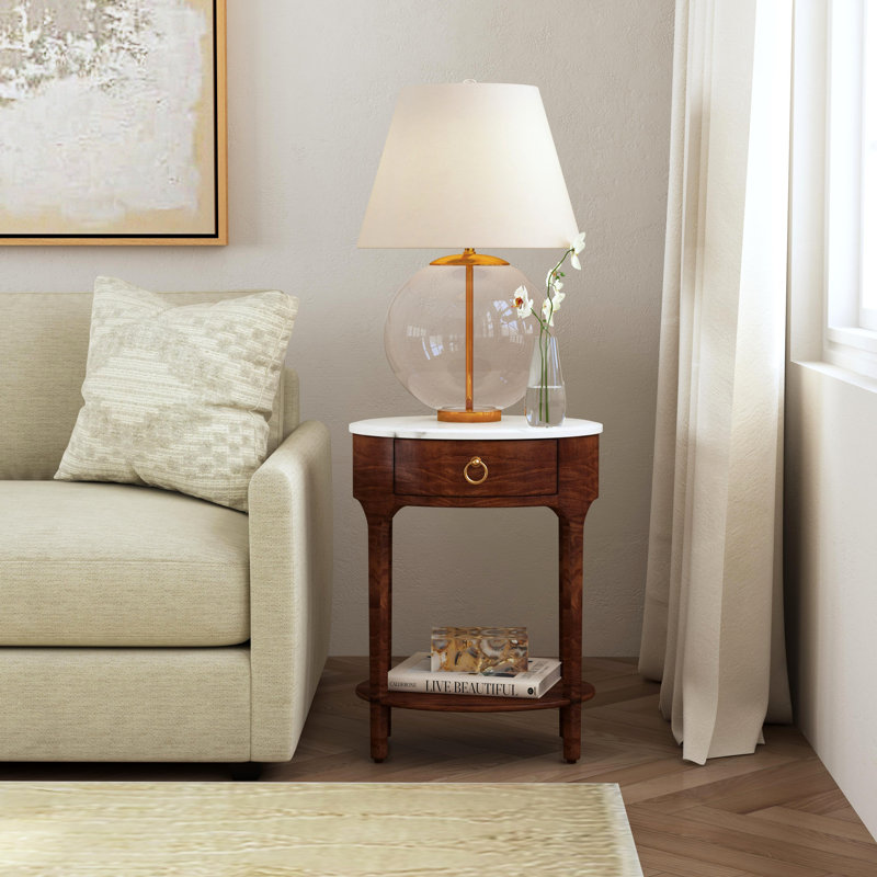 Ellen Marble Nightstand, Black