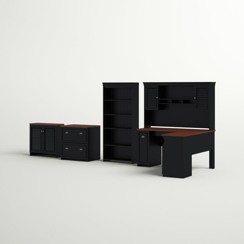Huckins 4 Piece Computer Desk Office Set, Antique Black