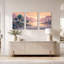 "Desert River Canyon" avec palmiers et ensemble de 3 toiles orange-133565266