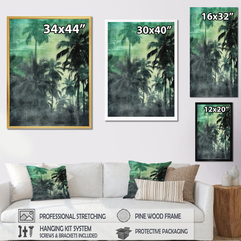 Palmier monochrome paradisiaque III, Cadre flottant doré, H 32 po x l 24 po x P 1 po