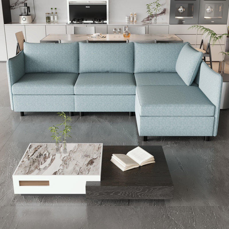 Canapé modulaire 4 pièces Bryoni, Mélange de polyester bleu antique