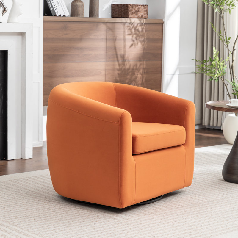 Fauteuil demi-tonneau pivotant de 33,5 po Odey, Velours orange