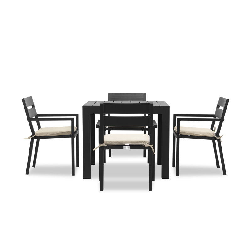 Pacifica Outdoor 5 - Piece Dining Set with Cushions, Black, Canvas Regatta Sunbrella® Canvas