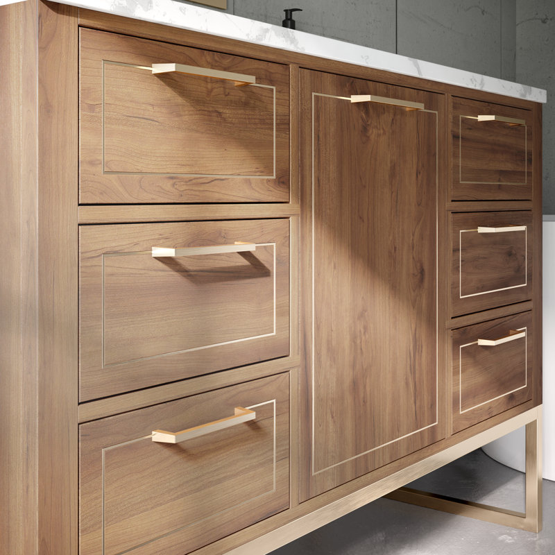 Markham 48'' W Single Vanity, Satin Brass, Carara Marble, Walnut