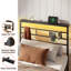 Structure de lit plateforme en métal avec tête de lit, lit simple avec lumière DEL réglable et station de charge, aucun sommier nécessaire