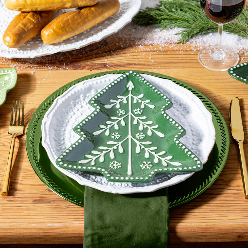 Christmas Tree Shaped Embossed Ceramic Salad Plate