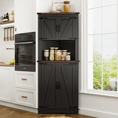 68" Corner Kitchen Pantry With 4 Doors And Adjustable Shelves