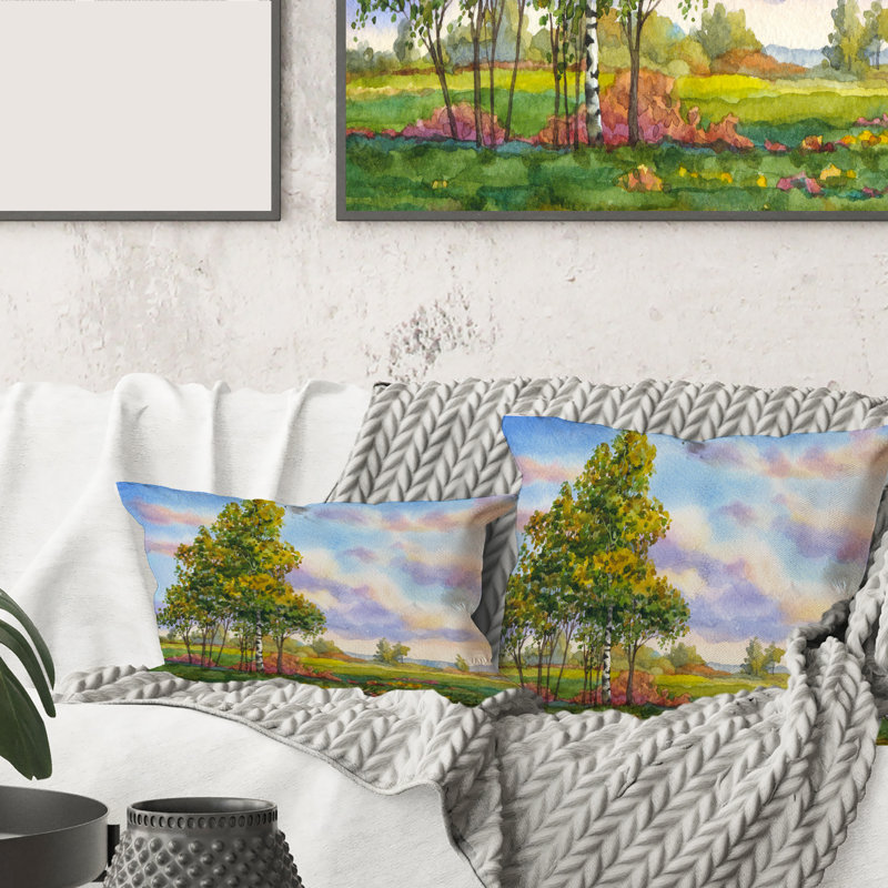 Housse et insert de coussin carré Landscape the Trees in the Evening Field, 16" x 16"
