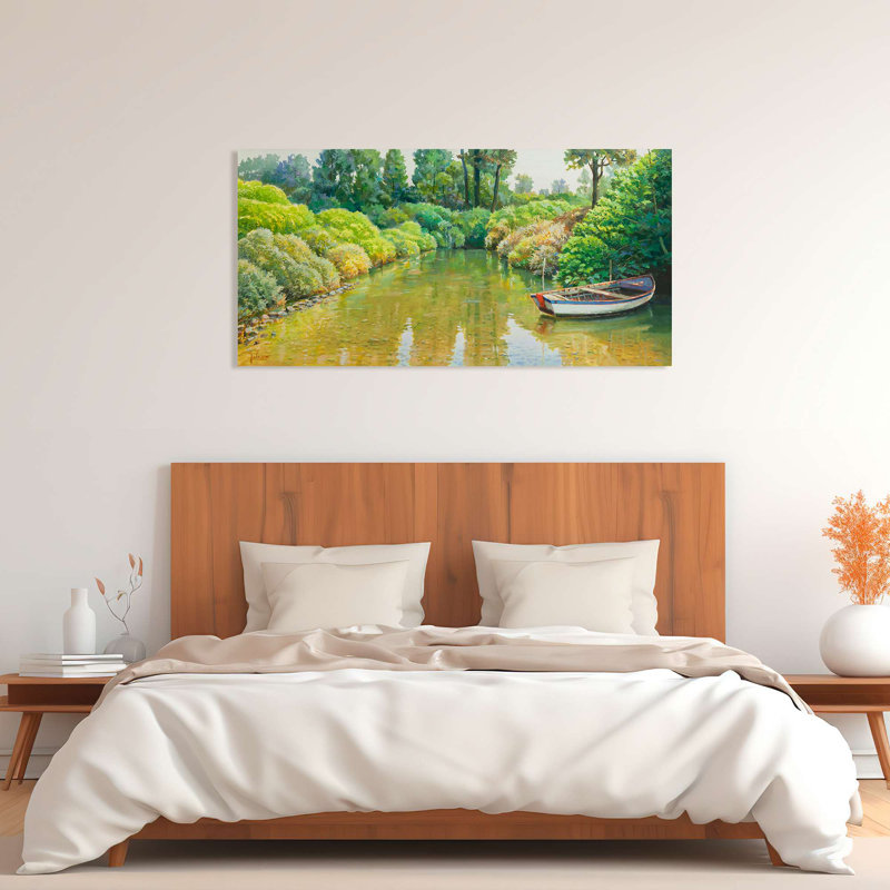 Landscape Painting: In The Stillness Of The Clearing by Adriano Galasso - Wrapped Canvas Print, 35cm H x 70cm W x 4cm D