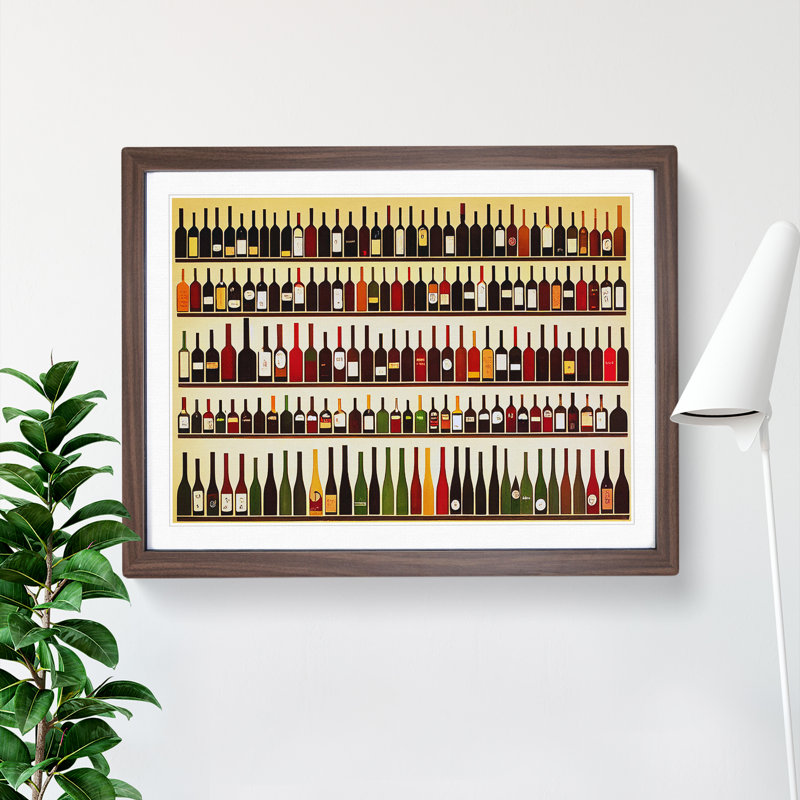 XH1022-10163X Wine Bottle Art Retro Vol.1 - Single Picture Frame Print, Walnut, 46cm H x 64cm W x 2cm D