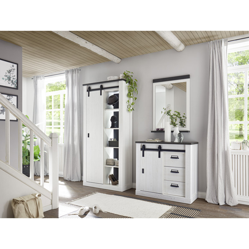 Jackeline Flat Wall Mirror with Shelves, 95cm H x 66cm W, White/Black