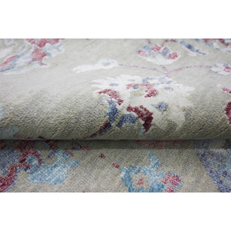 Tapis argent / vin / bleu noué à la main de haute qualité, Rectangle 9 pi x 12 pi