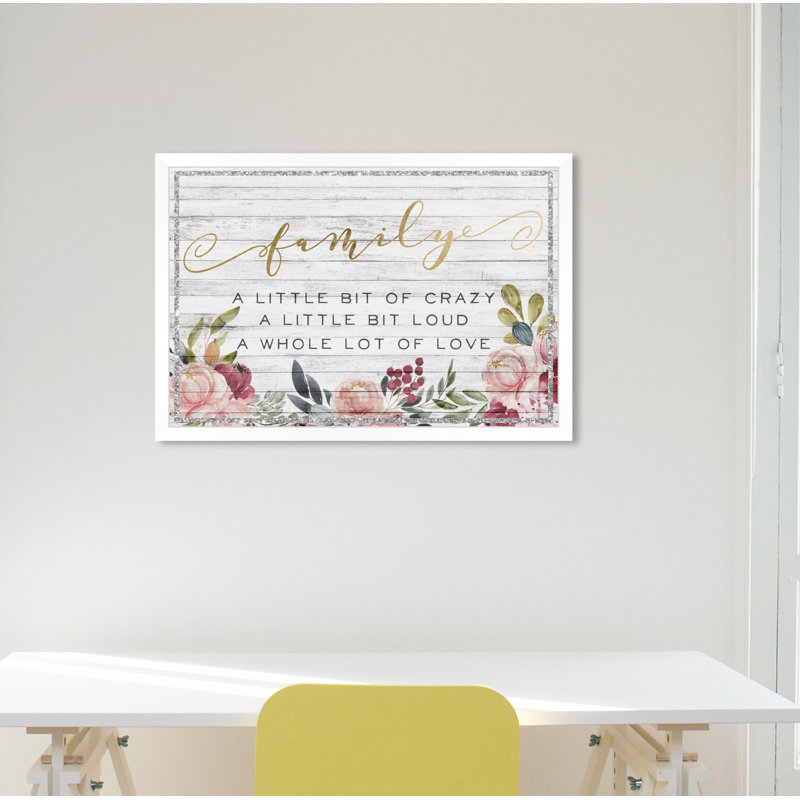 «Family Floral Love» - Art textuel, H 32 po x l 22 po x P 0,5 po, Cadre photo