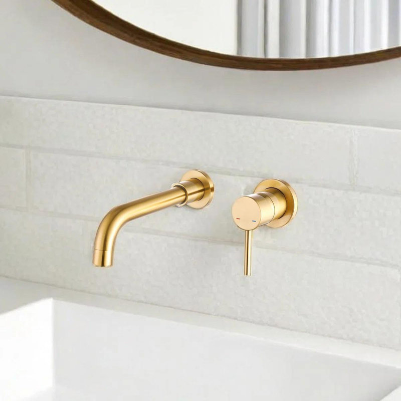 Wall Mounted Single-handle Bathroom Faucet, Brushed Gold