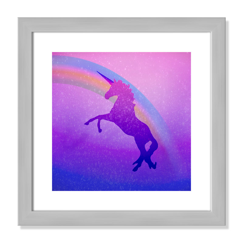 Unicorn Fantasy & Sci-Fi Framed Art, 18" H x 18" W x 0.63" D, Silver Flat Framed