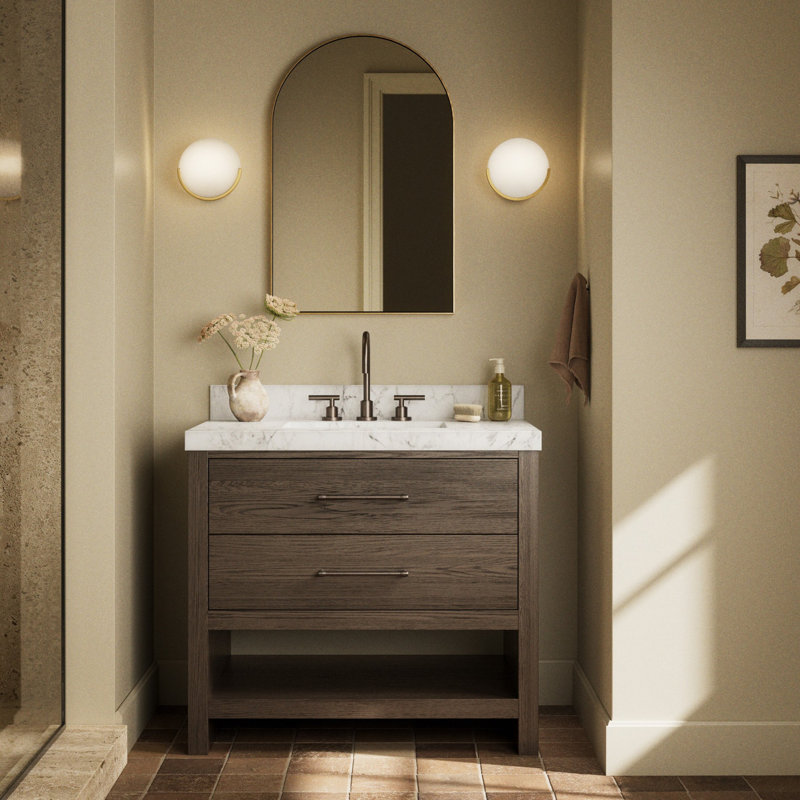 Meuble-lavabo simple Mattia, Satin Espresso Oak, Carrara Marble