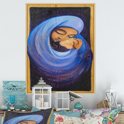 «Blue Madonna Christmas Art», reproduction d'art murale traditionnelle en bois