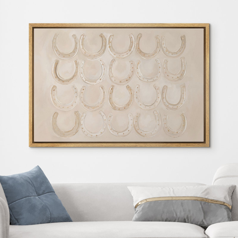 «Neutral Western Horseshoe Motif Luck Symbole», reproduction d'art sur toile encadrée, Natural, Beige, 24" H x 36" W x 1.5" D