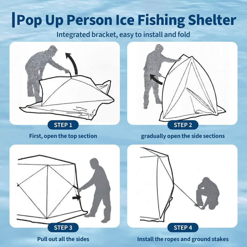 Tente d'abri de pêche sur glace Pop Up, 8 Person, Noir