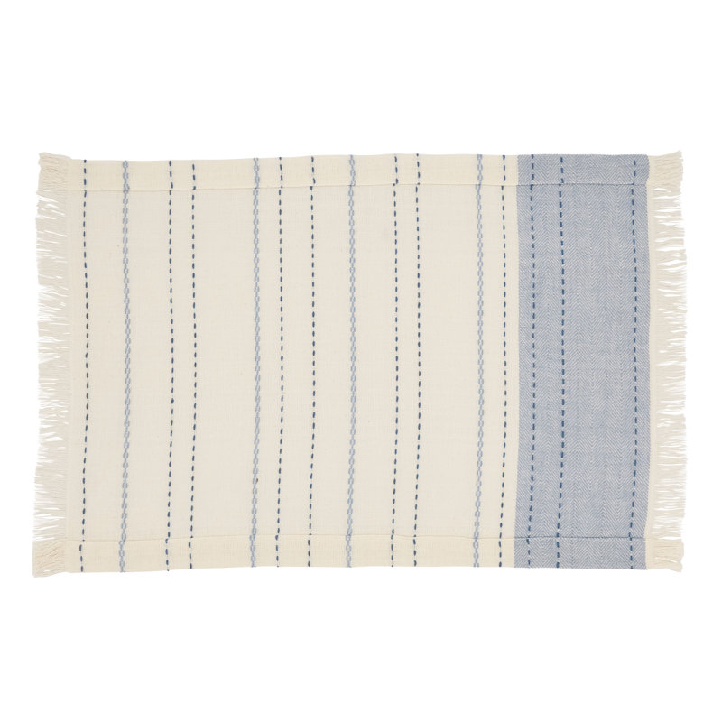 Light Blue and Beige Cotton Striped Rectangle Placemats, Set of 4