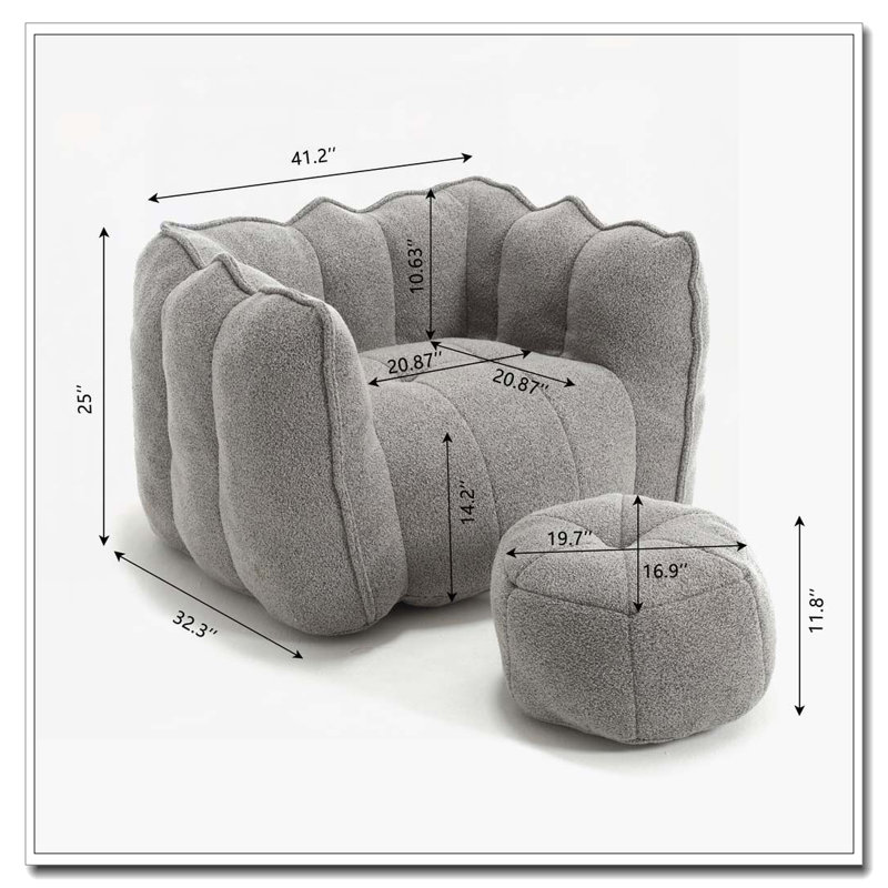 Fauteuil à billes avec repose-pieds en chenille, Gris