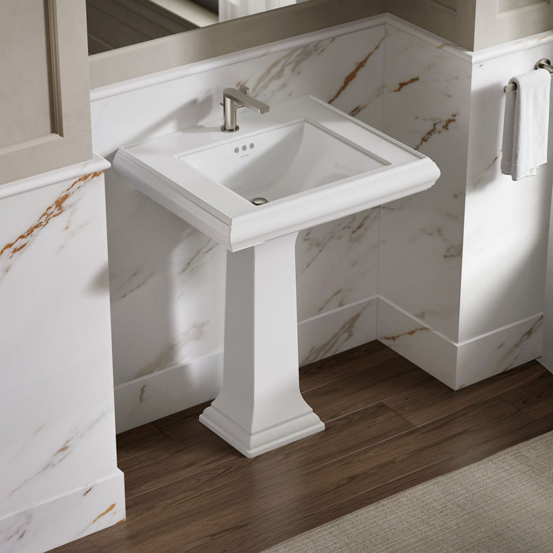 Memoirs® Rectangular Pedestal Bathroom Sink with Overflow, White, Single Hole Faucet