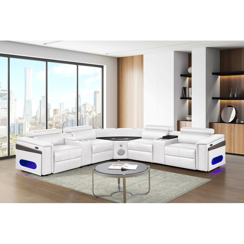 Nova Modern Style Sectional With 1 Console (Reading Light), Wedge With Bluetooth Speaker, LED And Lifting Wine Cabinet - White