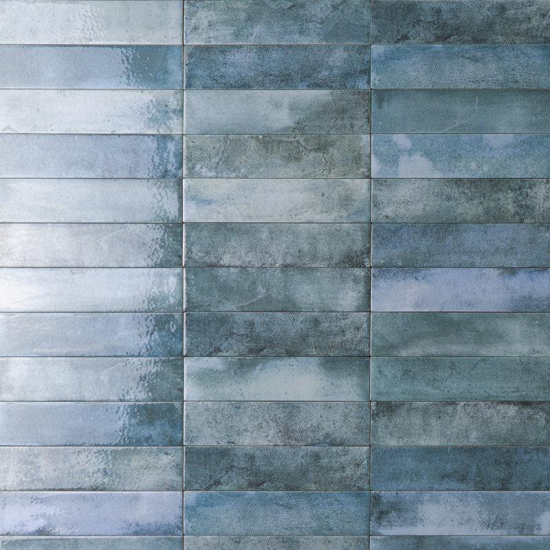 Mirage 2" x 10" Zellige Porcelain Wall Tile, Denim Navy Blue