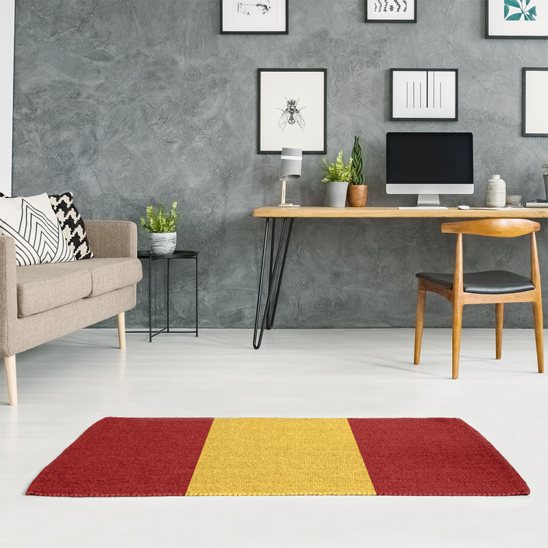 Red and Yellow Chenille Area Rug EBLO2825 Collection – Foldable, Non-Slip, and Stain-Resistant, Rectangle 5' x 7'