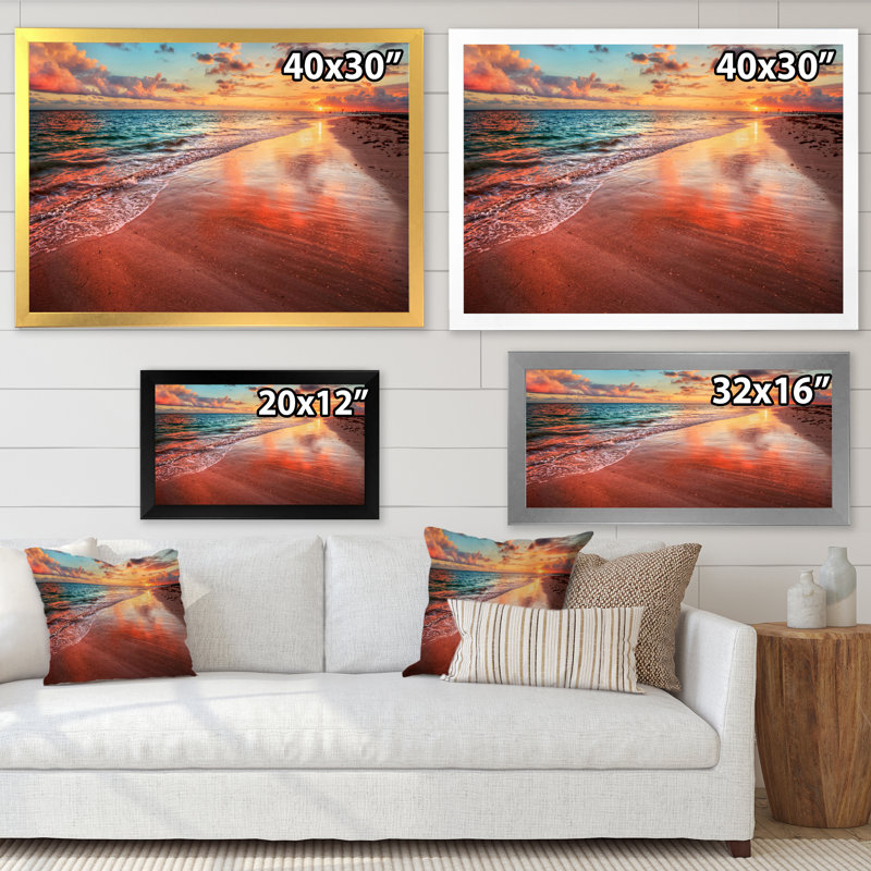 Coucher de soleil sur un rivage de l'océan II - photographie sur toile, H 12 po x l 20 po x P 1 po